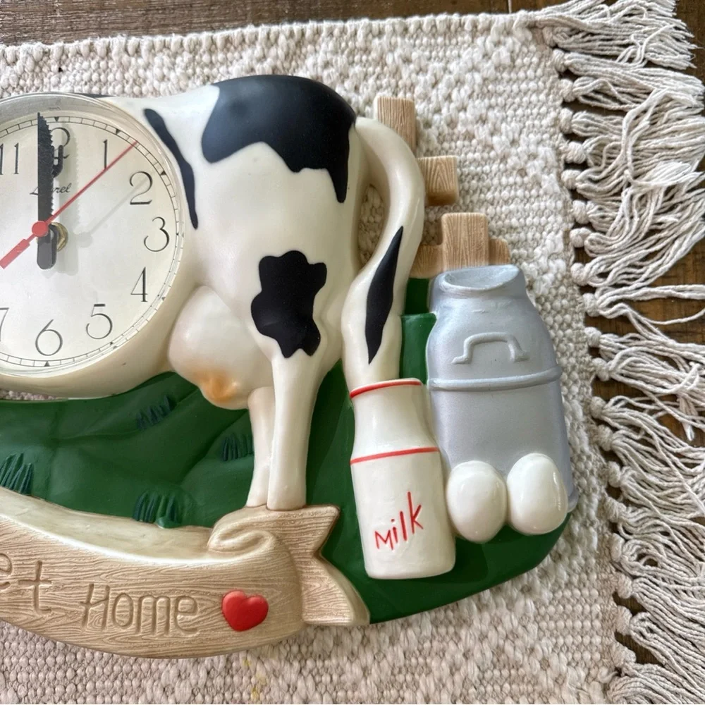 Farmhouse Cow Wall Clock - Black & White Home Sweet Home